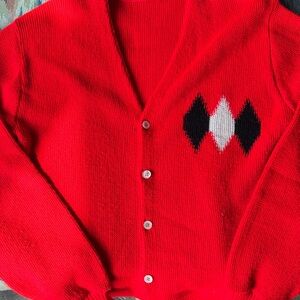 Vintage 60’s Red Men's V-Neck Button Cardigan Sweater Elvis vibes M-L :)